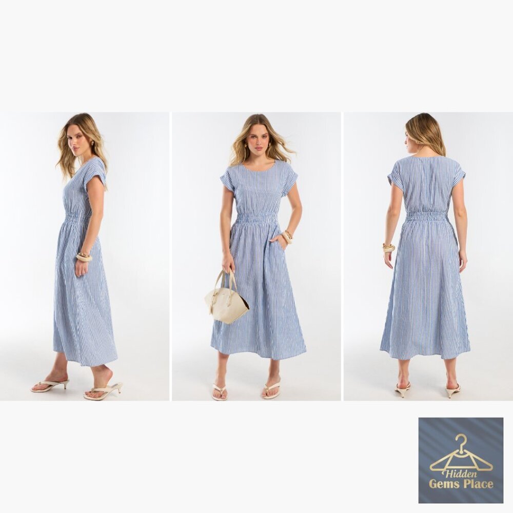 Rayon Midi Dress with Pockets, Empire Waist, Casual Summer Beach Wear - Picture 7 of 7